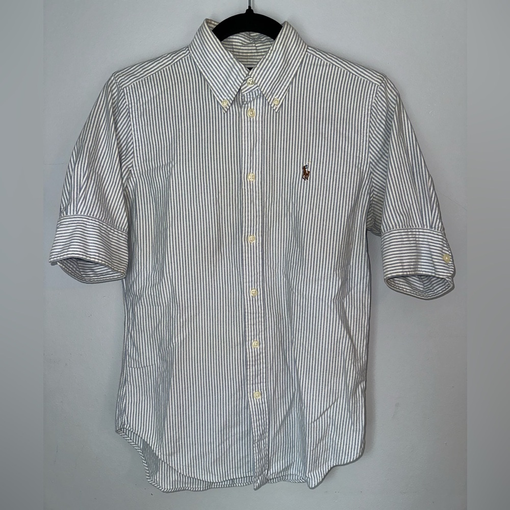 Ralph Lauren Blue and White Striped Button Down Shirt